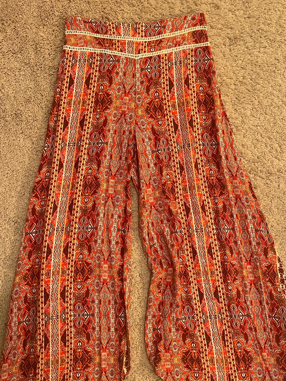 Earthbound Wide-Leg Printed Palazzo Pants - Red Orange Pattern